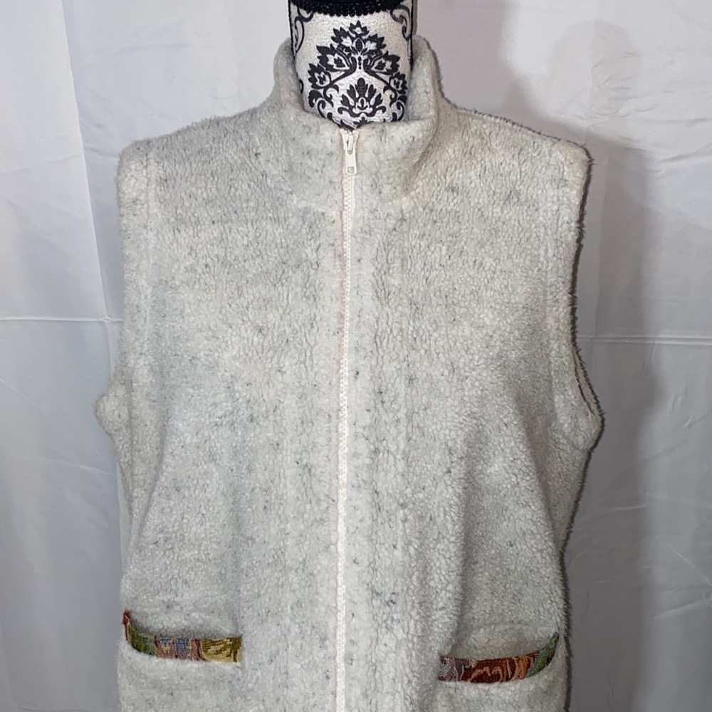 Vintage Orvis Sherpa Fleece Tapestry Trimmed Full Zip Vest Size Large - Picture 3 of 16